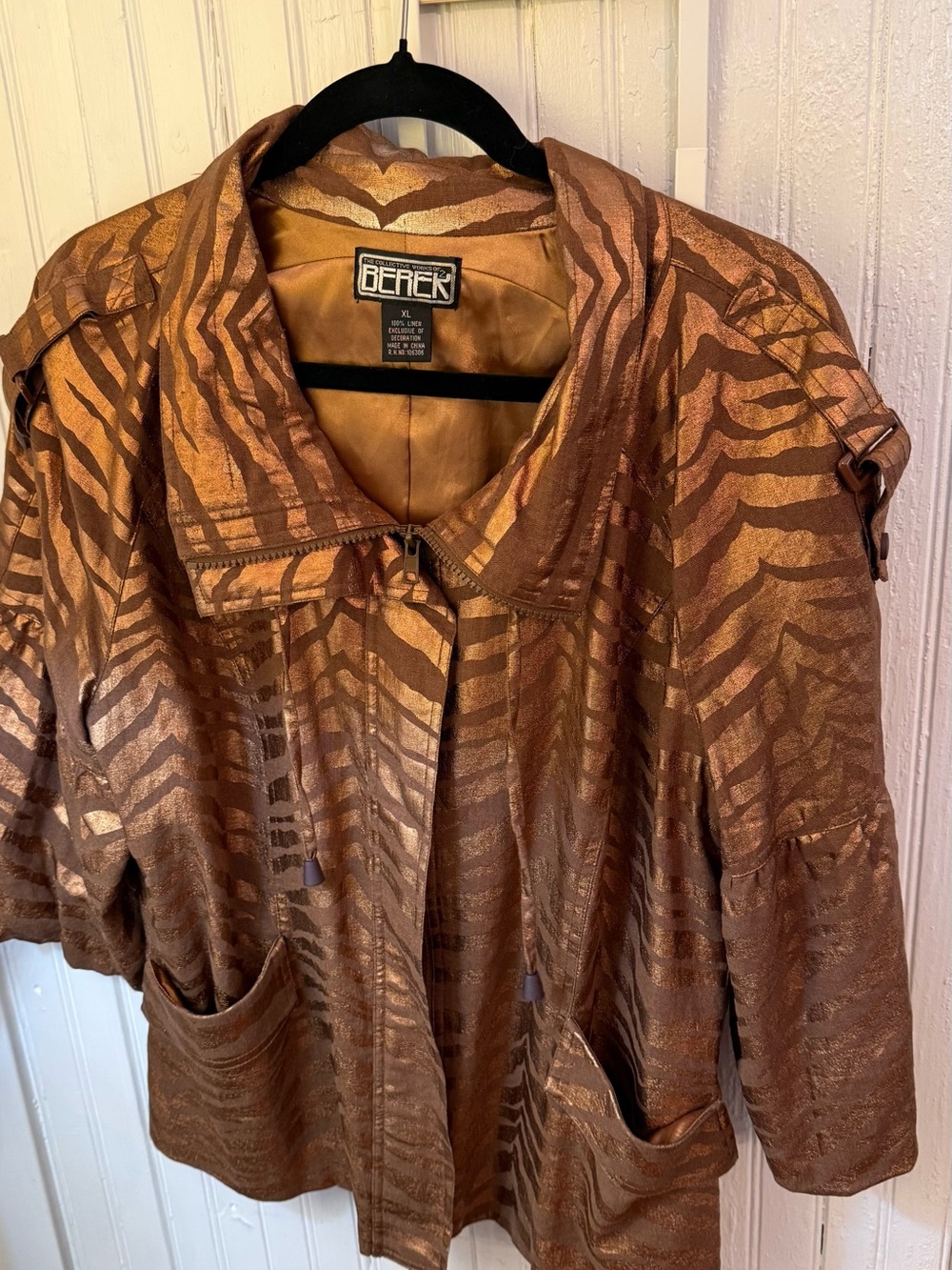 Berek Metallic Bronze Zebra-Print Utility Jacket